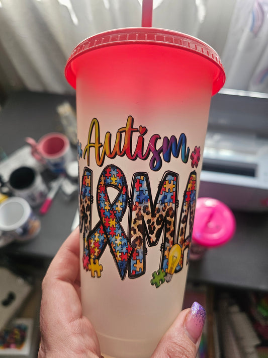 Autism awareness color changing cup