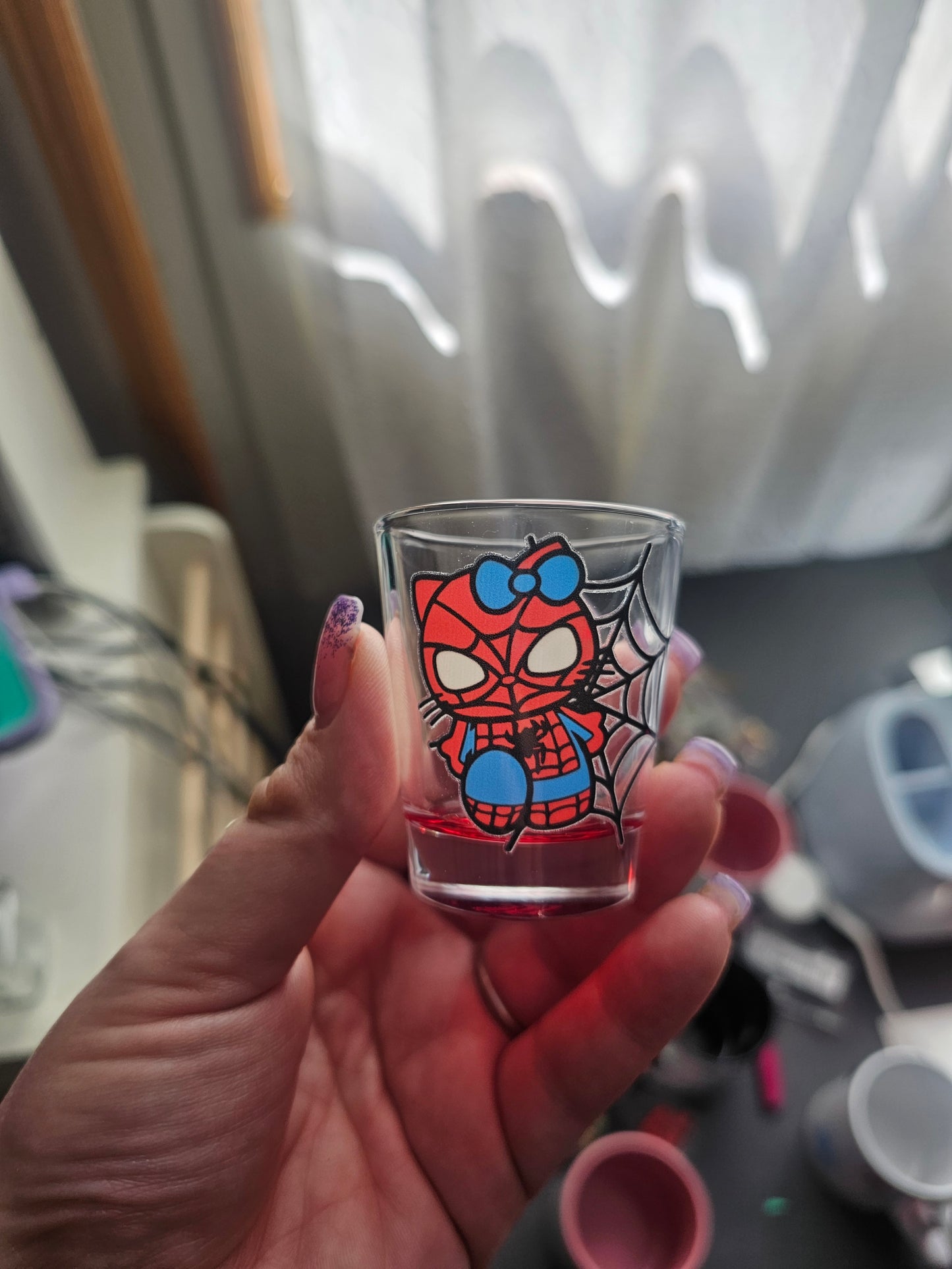 Spiderman hello kitty shot glass